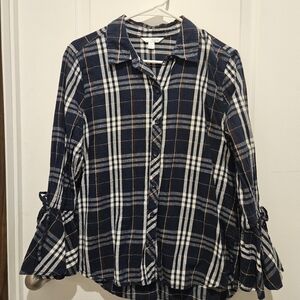 Time and Tru Navy Plaid Button Down Shirt
